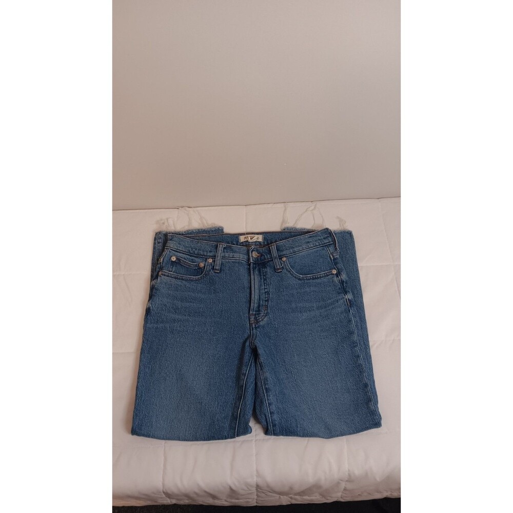 Madewell The Perfect Vintage Jean Stretch Raw Hem Distressed Blue Wash Size 27P
